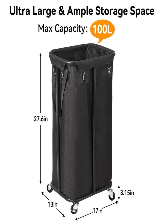 WOWLIVE 100L Rolling Laundry Hamper with Wheels Large Laundry Basket Organizer Laundry Cart with Steel Frame and Removable Bag Foldable Tall Dirty Clothes Hamper Dorm Room Storage for Bedroom (Black) - Image 4